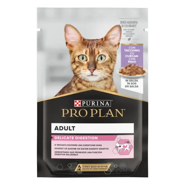 PURINA PROPLAN ADULT GATTO DELICATE IN SALSA TACCHINO UMIDO BUSTINA 10 X 85 GR
