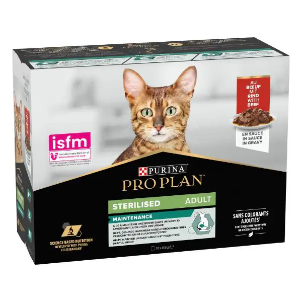 PURINA PROPLAN STERILISED ADULT AL MANZO IN SALSA BUSTINA 10 X 85 GR