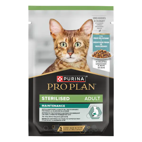 PURINA PROPLAN STERILISED ADULT AL MERLUZZO IN SALSA BUSTINA 10 X 85 GR