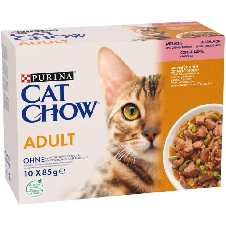 PURINA TONUS CAT CHOW ADULT SALMONE&FAGIOLINI IN GELATINA 10X85 GR