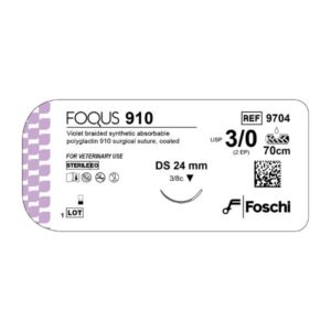 SUTURA 910 FOQUS INTRECCIATO E RIASSORBIBILE VIOLA USP 2 Ago Triangolare 1/2 Cerchio 40 mm 70 cm Viola