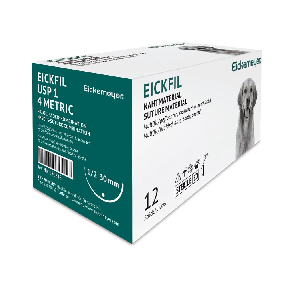 SUTURA EICKFIL 1 AGO TONDO 30mm 70cm 12 PZ multifilamento intrecciato