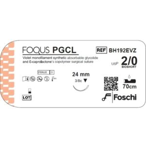 SUTURA PGCL FOQUS SINTETICA ASSORBIBILE MONOFILAMENTO VIOLA USP 0 AGO CIRCOLARE RINF. 1/2 CERCHIO 30 MM 70 CM