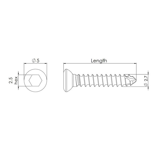veterinary instrumentation - Vite Corticale Autofilettante ø 2,7 x 08 mm - CSST2708